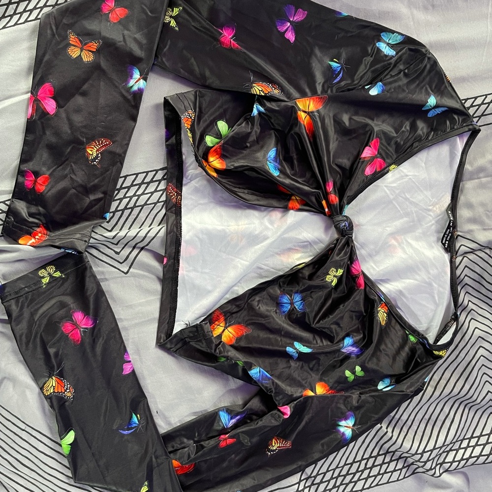 RUCHED TIE BUST BUTTERFLY CROP TOP SIZE L
